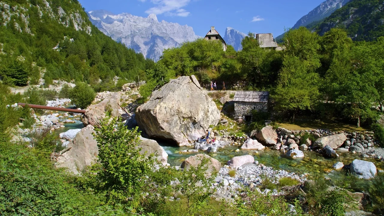 The Theth valley floor ringed by the peaks of the Albanian Alps