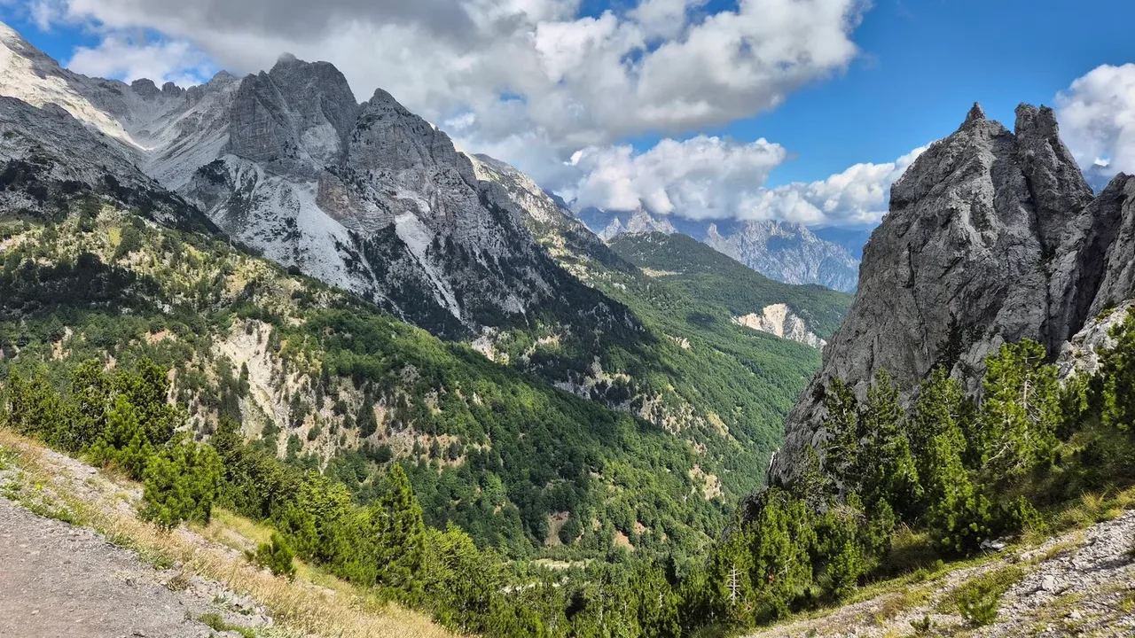 A sweeping view over the peaks of the Albanian Alps on the mountain route to Theth